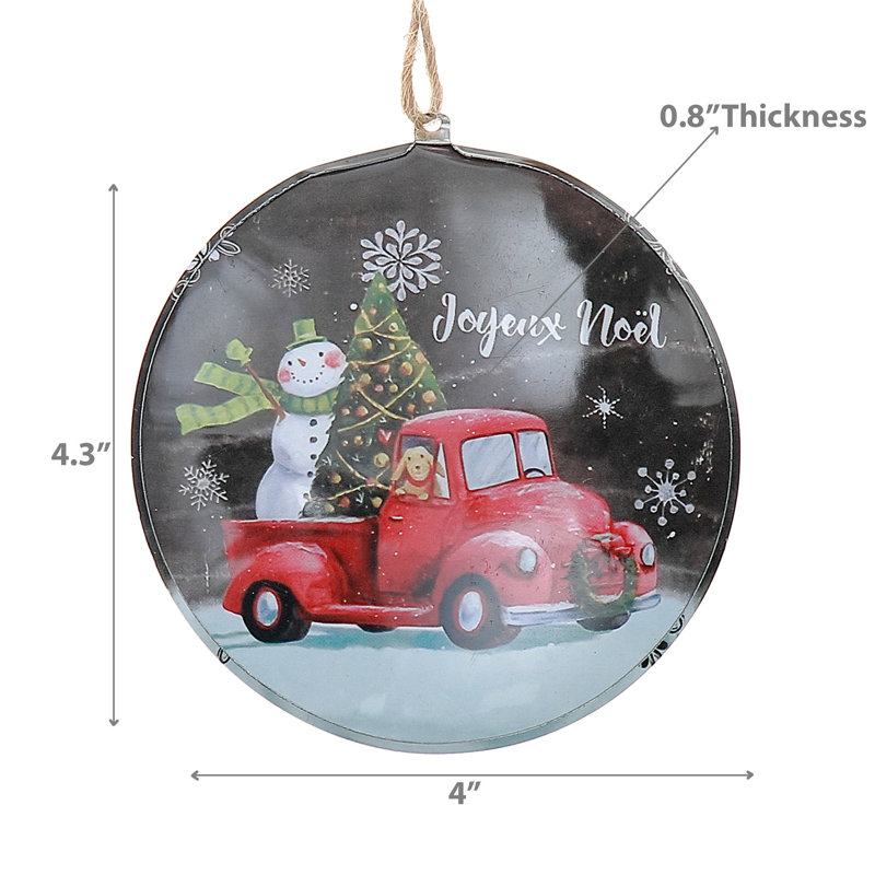Ornement plat en étain (bonhomme de neige - Joyeux Noël) - ensemble de 5