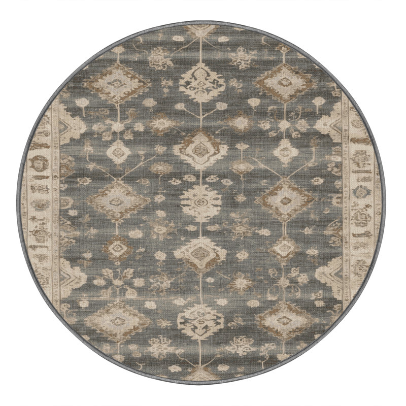 Machine Washable Overdyed Gray Area Rug, Round 6'