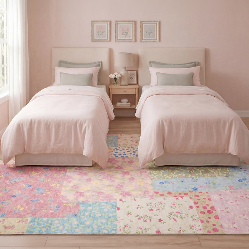 Tapis lavable à la machine Finley, Rose / multicolore, 7 pi 8 po x 10 pi