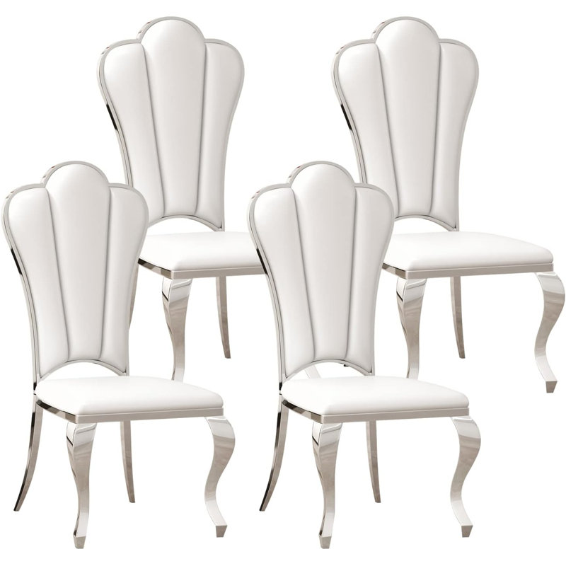Chaise de table, 4, Blanc, Argent argent