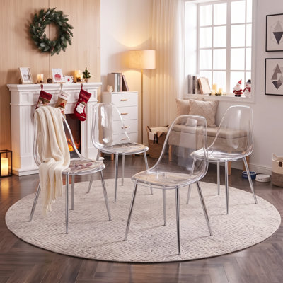 Modern Transparent Acrylic Dining Chairs with Sleek Metal Legs (Set of 4)