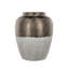 Vase rond en céramique avec finition brun terre de Sienne patinée et lustre métallique, idéal pour la présentation florale et le style décoratif.