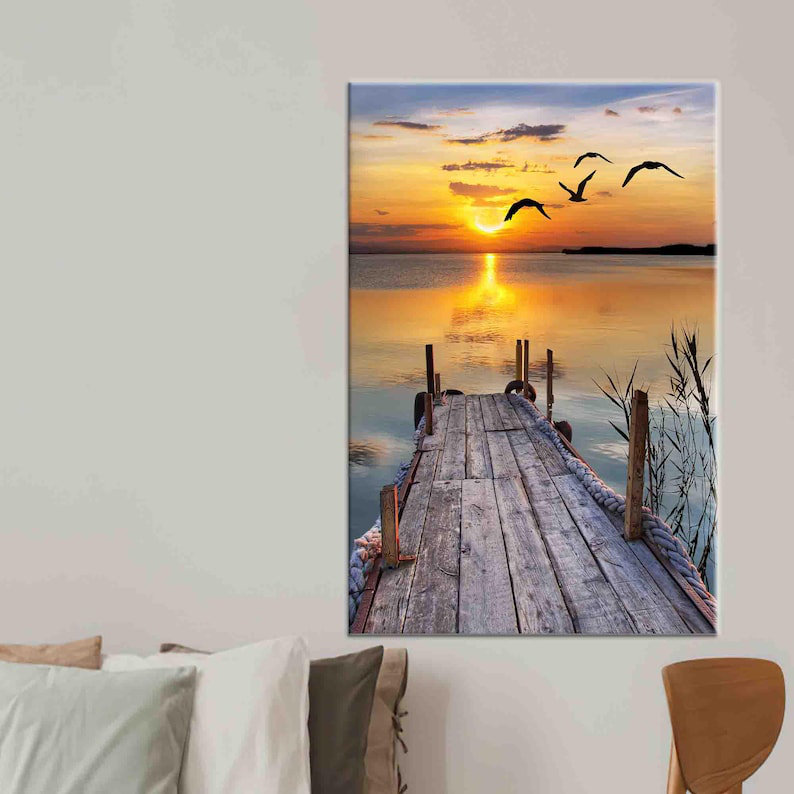 «Sunset Sea Landscape Wall Art», affiche sur toile idéale pour les cadeaux de mariage, H 35 po x l 24 po, Toile tendue