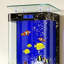 Aquarium vertical haut, finition marbre noir et or, en verre flotté avec cadre en bois massif et acrylique, ensemble complet avec pompe, filtre et éclairage DEL pour la décoration du salon.