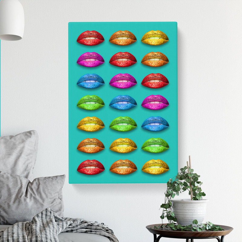 Rainbow Lips Teal - Wrapped Canvas, 91cm H x 60cm W x 3cm D