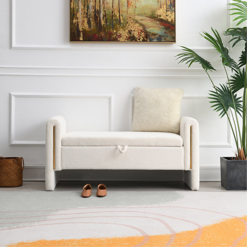 Banc de bout avec accoudoirs et rangement Modern, Crème, crème