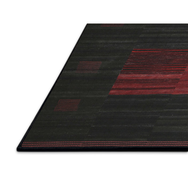 Tapis contemporain noir / rouge, Rectangle 5 pi x 7 pi