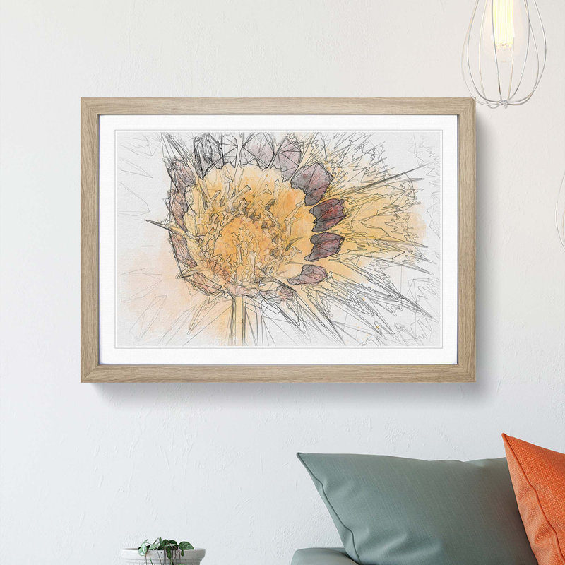 The Beauty of the Flower in Abstract - Picture Frame Drawing Print, 48cm H x 65cm W x 2cm D, Oak Framed