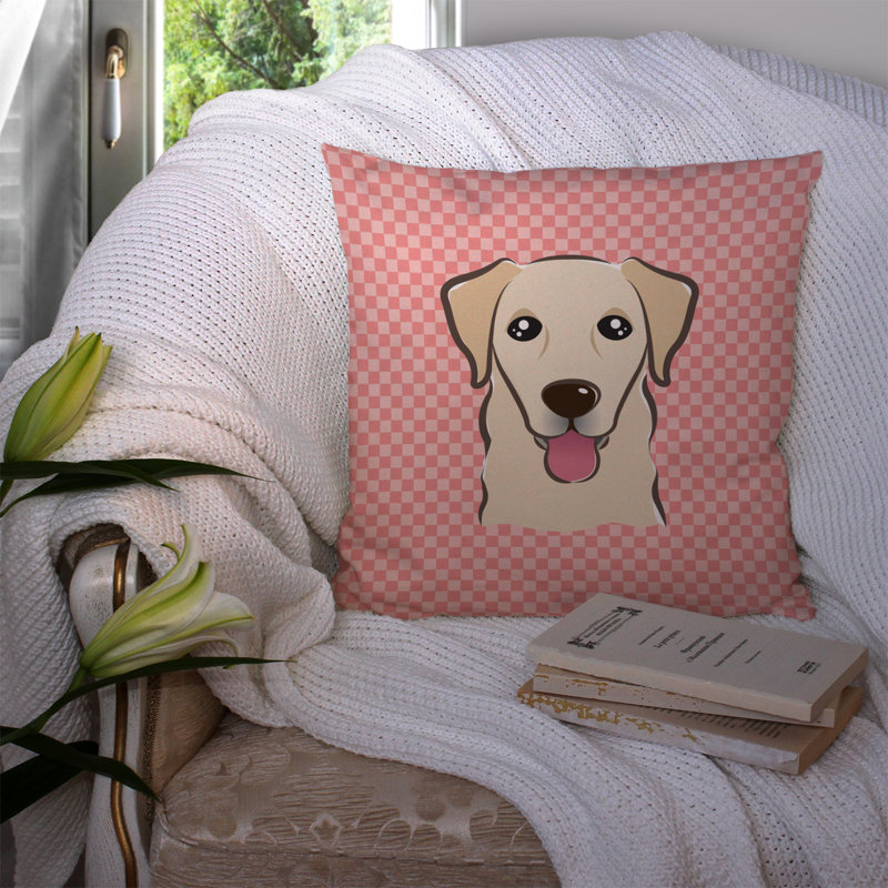  Coussin en damier 14 "Golden Retriever, Rose, 14 po x 14 po