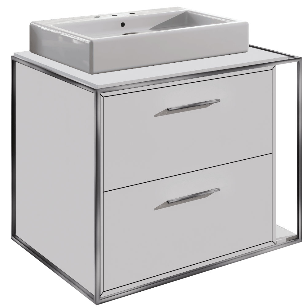 Linea 24'' Single Bathroom Vanity, Matte White, Brushed Stainless Steel, 8" Widespread