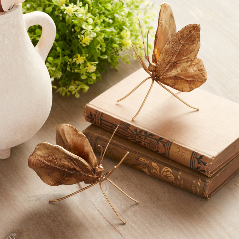 Leaf Butterfly Shelf Sitter (Set of 2), Gold