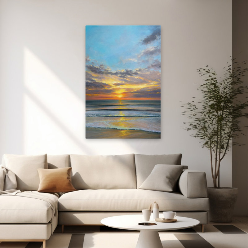Art balancé - paysages côtiers, plages, nuages, H 60 po x l 40 po