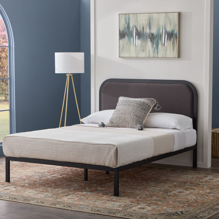 Brookside Metal Bed Frame with Rounded Upholstered Headboard & Reviews ...