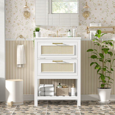 Meuble-lavabo simple vasque de 61 cm (24 po), lavabo intégré, gain de place, montage rapide, compatible avec robinetterie de 10 cm (4 po), matériaux durables