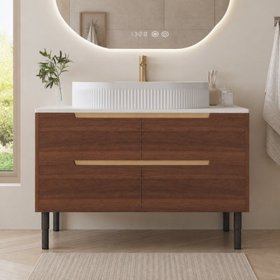 Meuble-lavabo de 36 pouces, autoportant ou fixé au mur avec lavabo intégré en céramique et tiroirs à fermeture en douceur