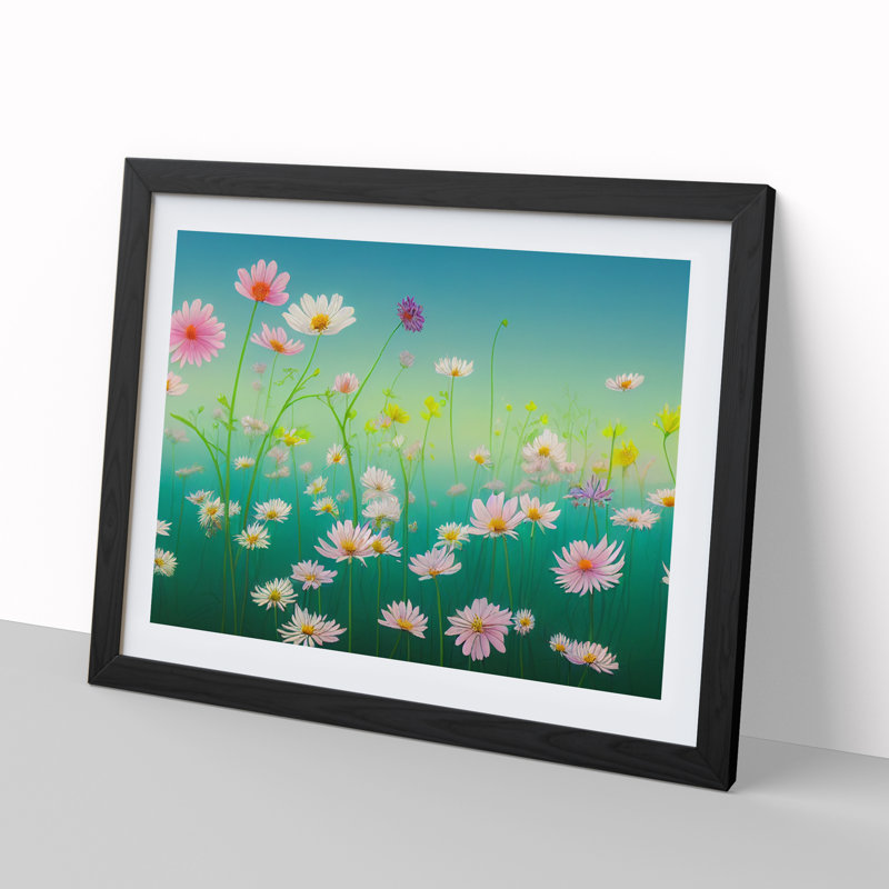 XH1022-9483X Unique Wildflowers Floral - Single Picture Frame Print, Black, 46cm H x 64cm W x 2cm D