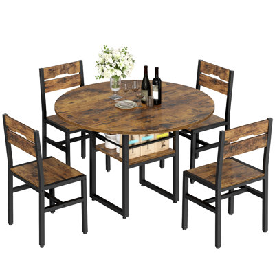 5 Pieces Dining Room Set 39.4" Round Dining Table Set for 4 Kitchen Table and Chairs