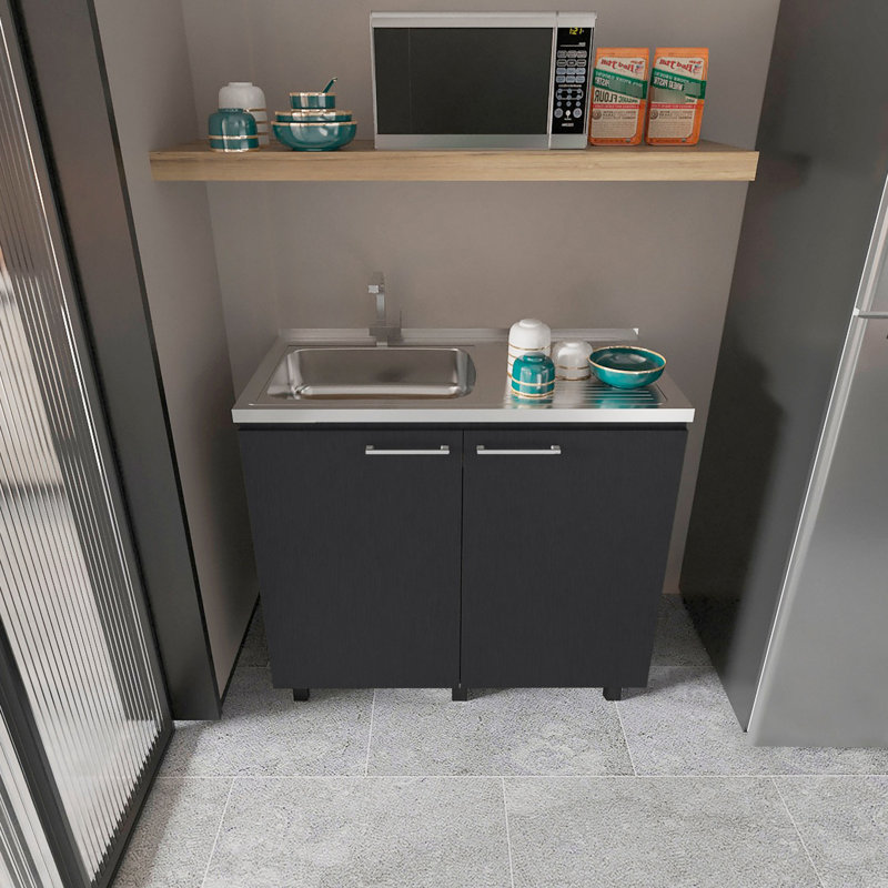 Évier et armoire utilitaire noirs avec portes élégantes avec rangement pratique pour l'espace de cuisine, Noir