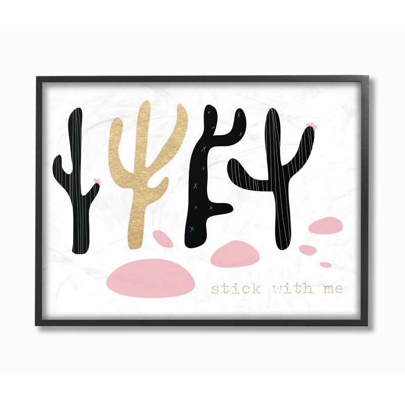 Impression sur papier Ali Stick with Me Cacti, H 16 po x l 20 po, Giclée encadrée noir minuit