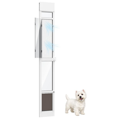 Doggy Door for Sliding Glass Door with Screen Design, 75 4/5" to 80 3/10" Adjustable Height, For Small Dogs Up to 25 lbs, Medium