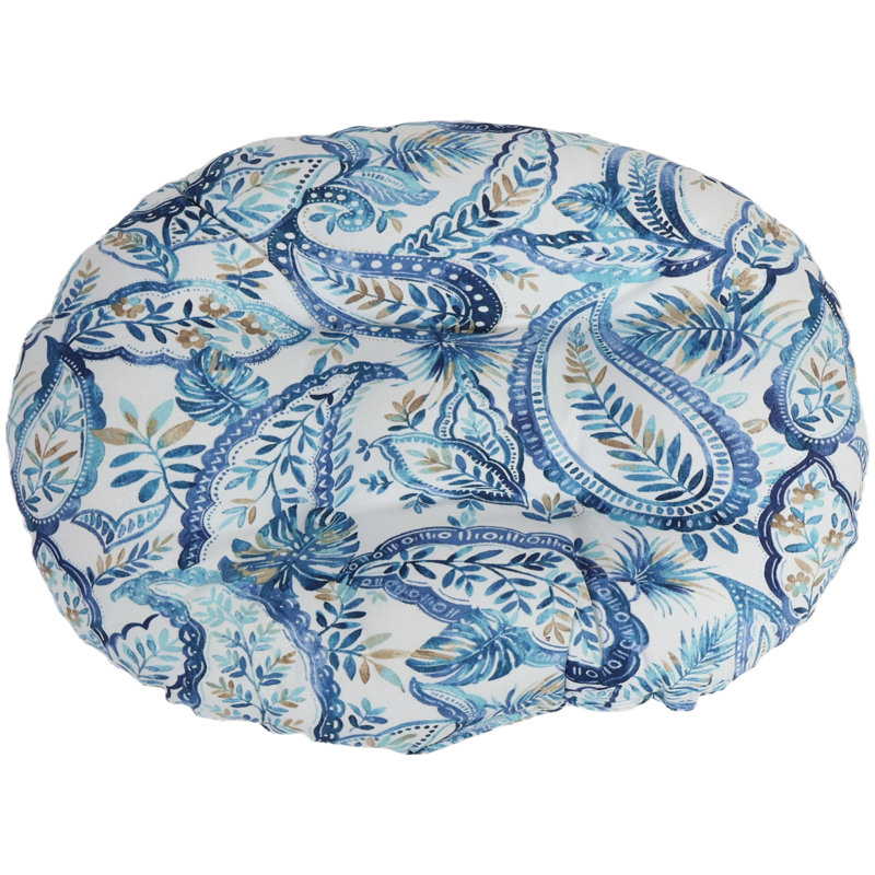 Outdoor 4'' Ottoman Seat Cushion, White/Blue Paisley