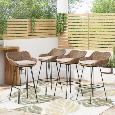Aranza Outdoor Wicker And Iron Barstool by Sand & Stable