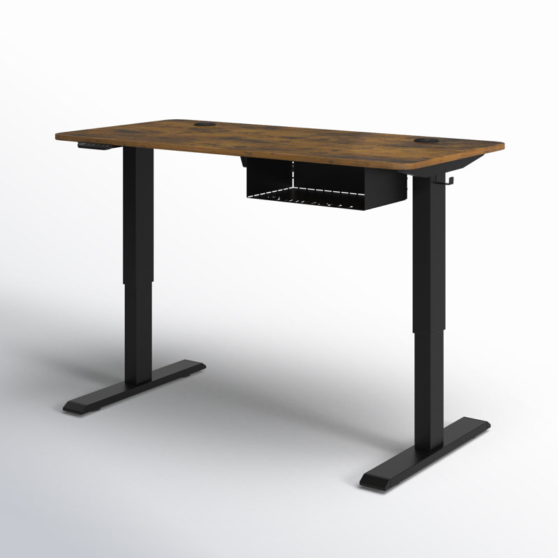 Carlin Adjustable Metal Base Standing Desk, Rustic Brown/Black, Right