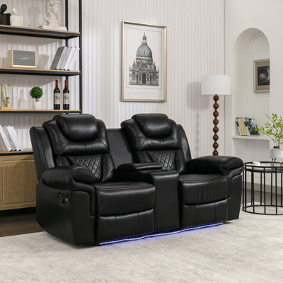 Home Theater Seating Manual Recliner Loveseat With Hide-Away Storage, Cup Holders And LED Light Strip For Living Room by Brayden Studio