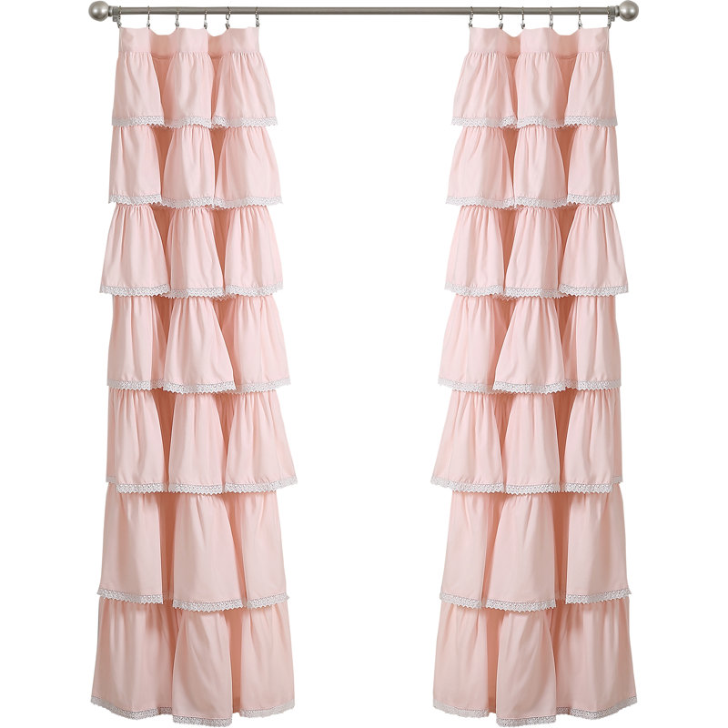 Pink Lace Ruffle Sheer Polyester Kids' Curtain Panel