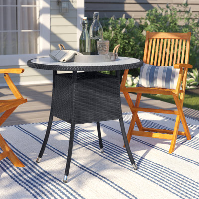 Northup Round Glass Iron Outdoor with Umbrella Hole Dining Table - 80 cm W 80 cm D