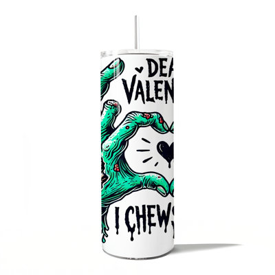 Zombie Valentine Hands I Chews You Gobelet avec couvercle et paille en acier inoxydable, cadeau de tasse de voyage amusant pour le printemps