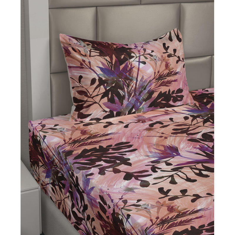 Ambesonne Watercolor Botany Sheet Set 4 Pcs Retro Boho Bloom, Twin Sheet Set with 1 Pillowcase