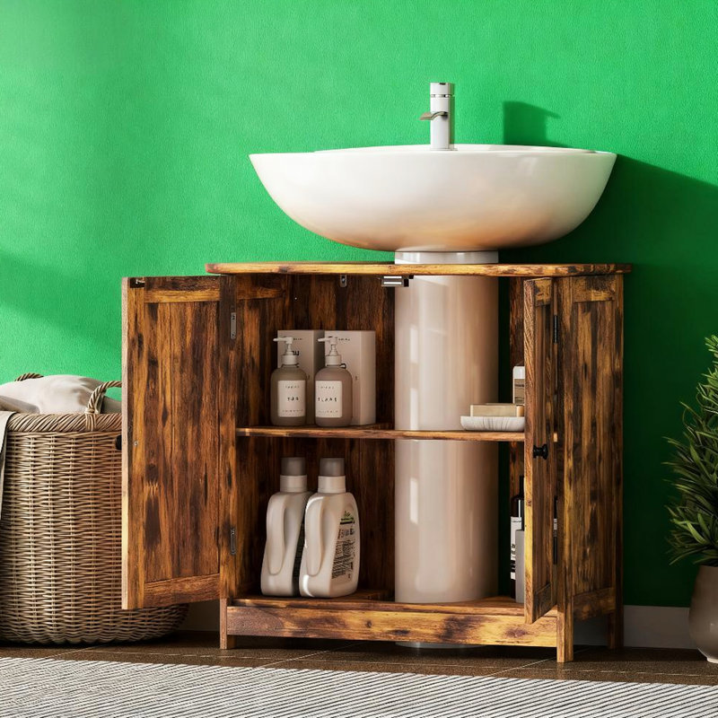 Sous-lavabo, brun rustique, 2 portes et tablette réglable, en forme de U pour maximiser le rangement, solide, lavabo de salle de bain d'une capacité totale de 33 lb, pour optimiser l'espace, construction stable