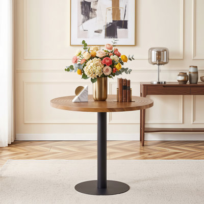 Table de salle à manger ronde moderne de 80 cm (31,5 po) avec dessus en bois et pied central en métal