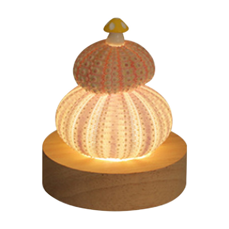 Lampe de table coquille d'oursin de mer avec base en bois et chevet en bois, décoration océanique unique pour chambre d'enfant