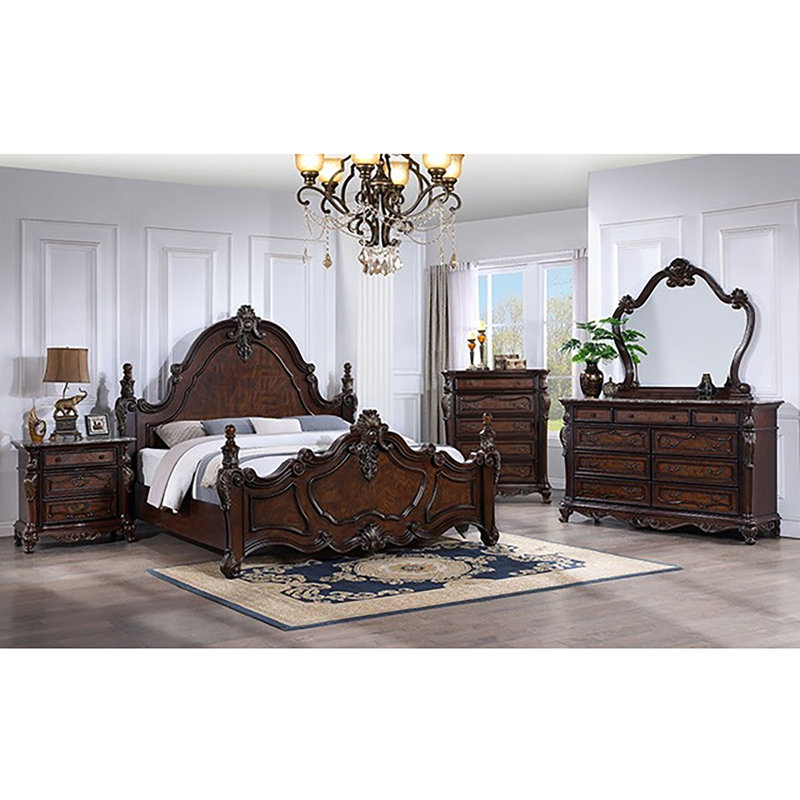 Granntam Low Post Bed, Dark Cherry, Queen