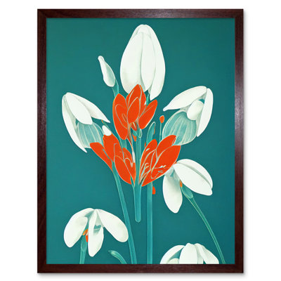 Abstract Retro Snowdrops Red Flowers - Print
