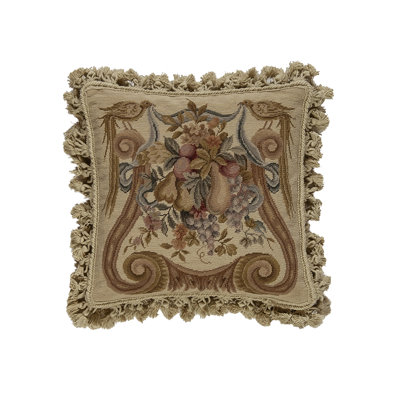 Needlepoint Fringed Reversible Throw Pillow