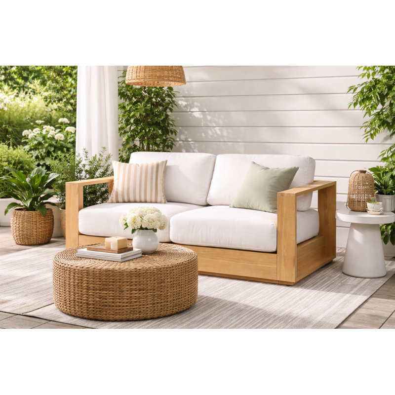 Harbor Modern Outdoor Acacia Wood Sofa with Cushions, Teak
