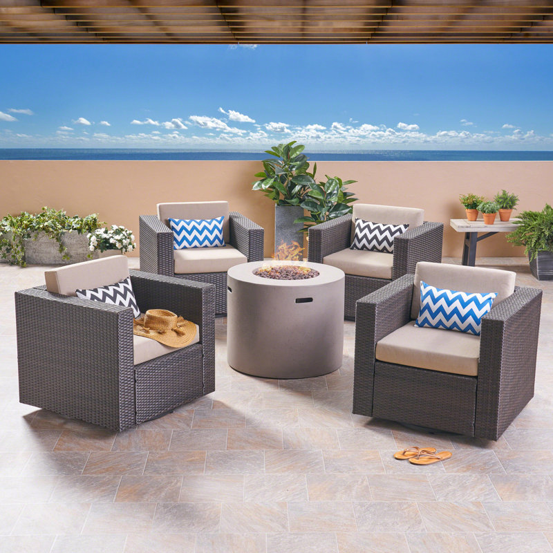 Farland 4 - Person Patio Conversation Set with Cushions, Dark Brown Frame / Beige Cushion