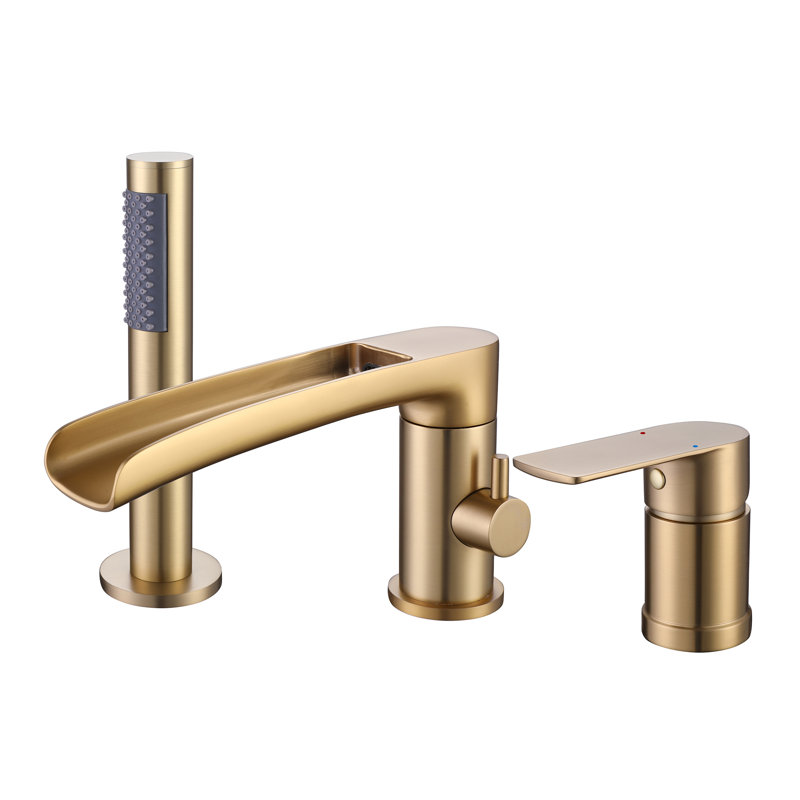 8.74" Waterfall Roman Tub Faucet, Deck Mount Bathtub Faucets, Brass Tub Filler Bathroom Faucets with Hand Shower