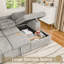 Canapé-lit d'angle surdimensionné de 121 pouces avec lit gigogne et méridienne de rangement, canapé en forme de U à 5 places en tissu velours côtelé moelleux avec 3 coussins et table rabattable pour salon (gris)