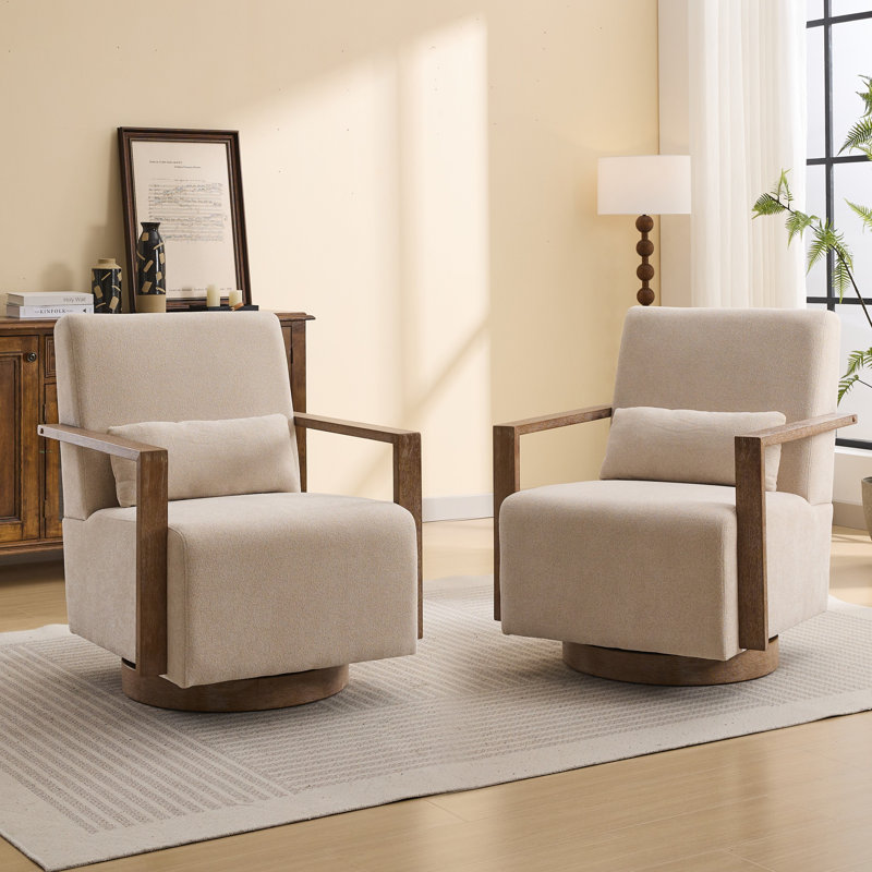 Ensemble de 2 fauteuils pivotants rembourrés Alfe, Polyester beige