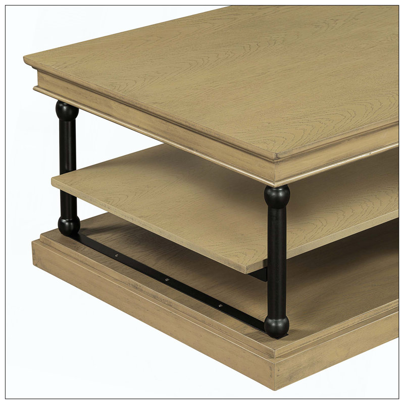 Alfonso Coffee Table With Wooden Legs & 2 Open Shelves, Brown