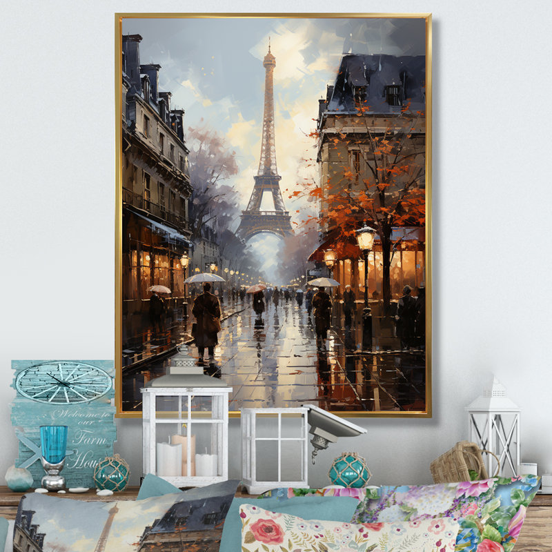 Eiffel Paris au 19e siècle - art mural Paris, H 40 po x l 30 po x P 1,5 po, Cadre flottant doré