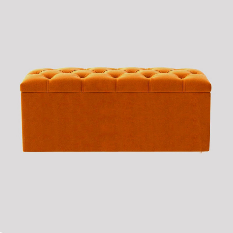  Luna Wide Chesterfield Velvet Rectangle Solid Color Standard Ottoman Box with Storage, Upholstered Deep Storage End of Bed Bench