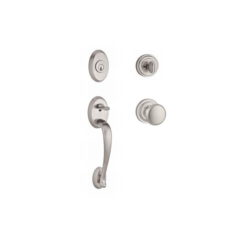 Columbus Handleset with Single Cylinder Deadbolt and Door Knob and Rosette, Satin Nickel, Yes, Keyed Different