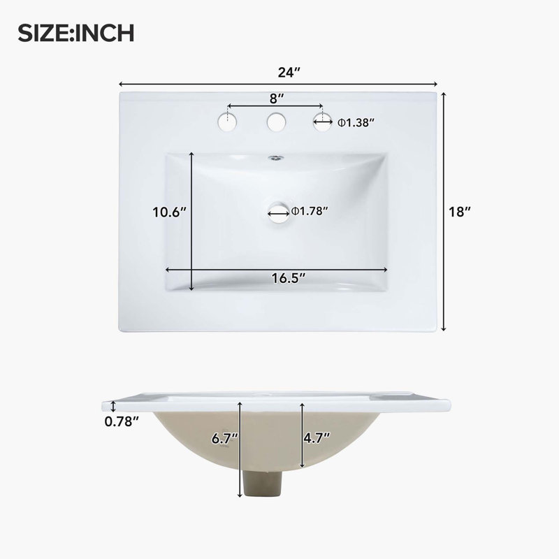 Black 24-Inch Freestanding Bathroom Vanity with Ceramic Sink