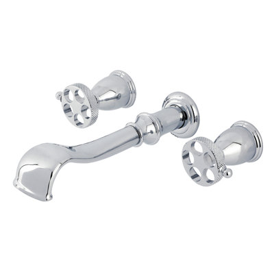 Kingston Brass Webb Two-Handle 3-Hole Wall Mount Roman Tub Faucet with Knurled Handle