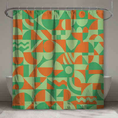 Rideaux de douche géométriques abstraits vert orange très longs